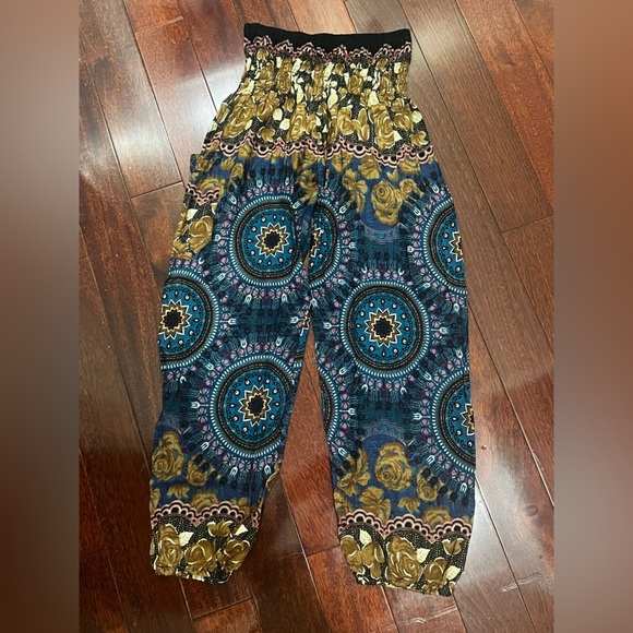 Earthbound Patterned Harem Pants - Multicolor and flowy with tapered ankle sizeS - Picture 1 of 5